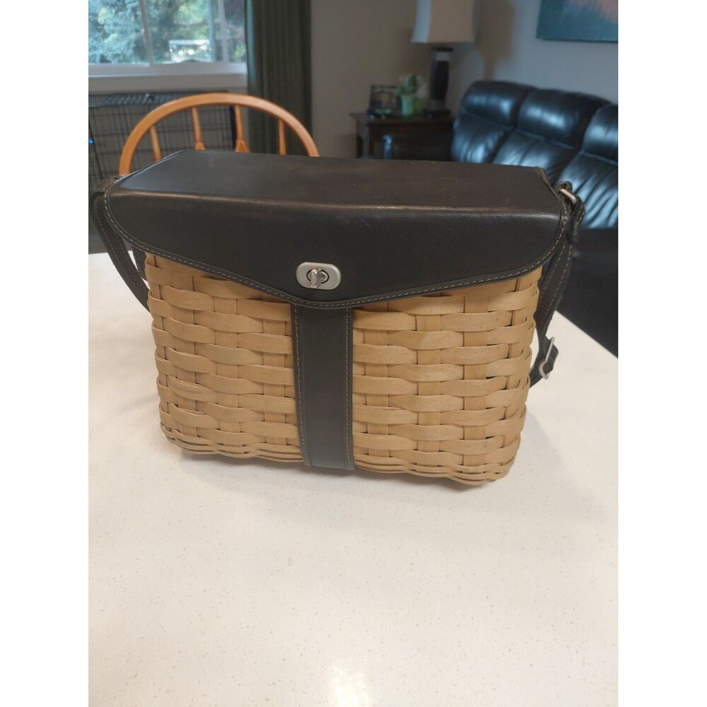 Longaberger Signature Hostess Black Leather Trim Basket Purse Shoulder Bag Purse